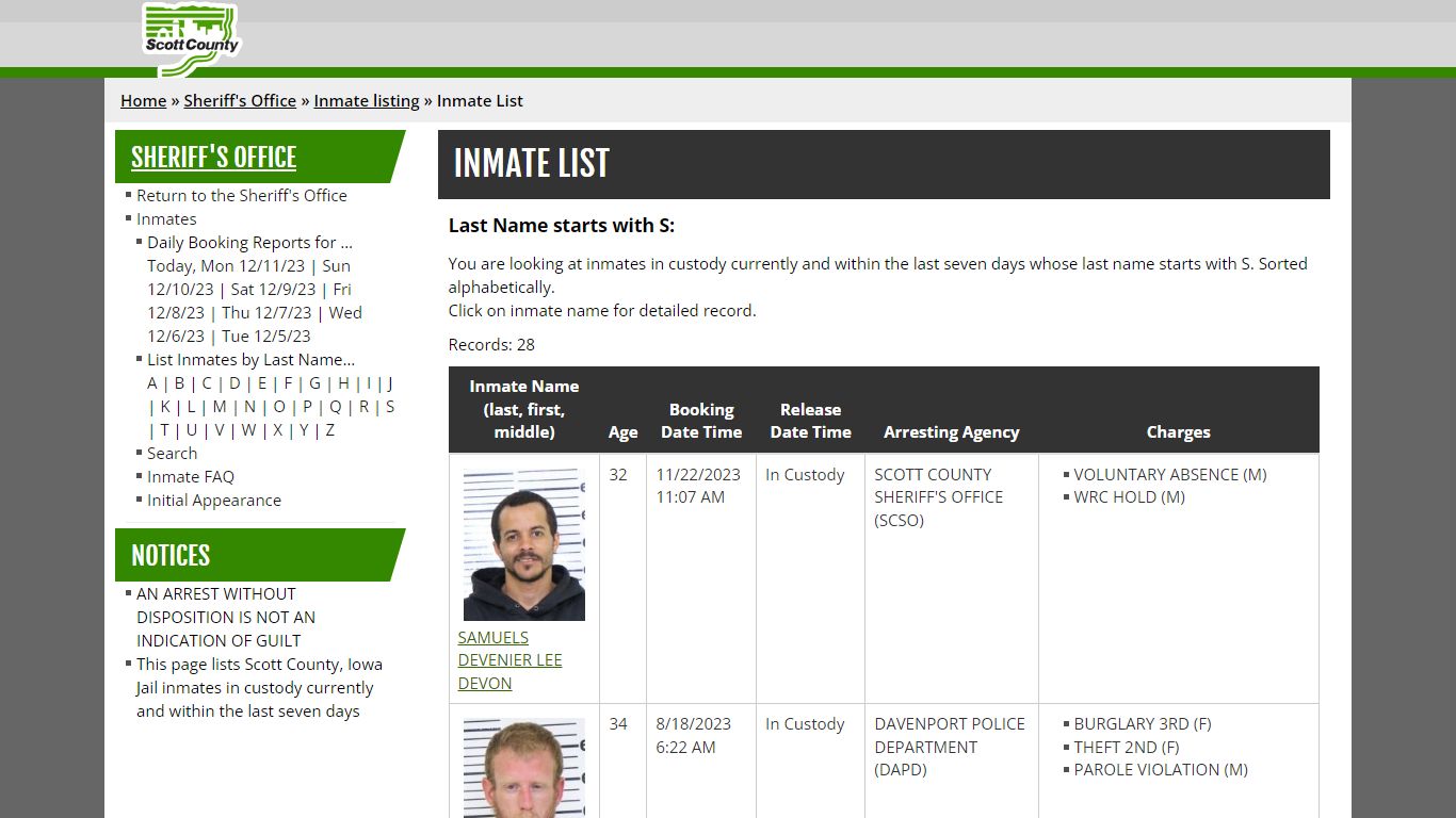 Inmate List - scottcountyiowa.org